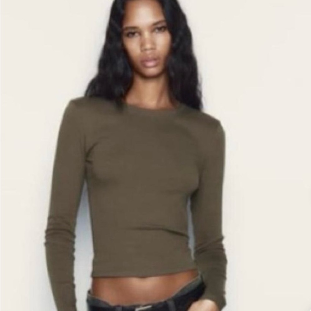 Zara Khaki Long Sleeve Open Back Top